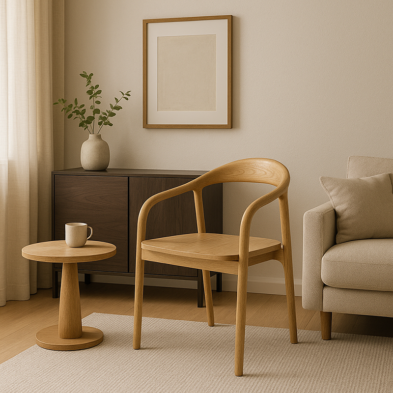 North American White Ash - Contemporary Scandinavian Solid Wood Dining Chair: Minimalist Square Profile - Backrest & Armrest Dining Chair For Dining Room