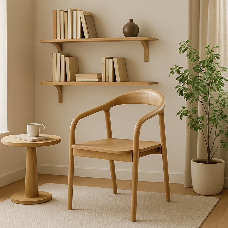 North American White Ash - Contemporary Scandinavian Solid Wood Dining Chair: Minimalist Square Profile - Backrest & Armrest Dining Chair For Dining Room
