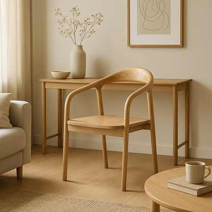 North American White Ash - Contemporary Scandinavian Solid Wood Dining Chair: Minimalist Square Profile - Backrest & Armrest Dining Chair For Dining Room