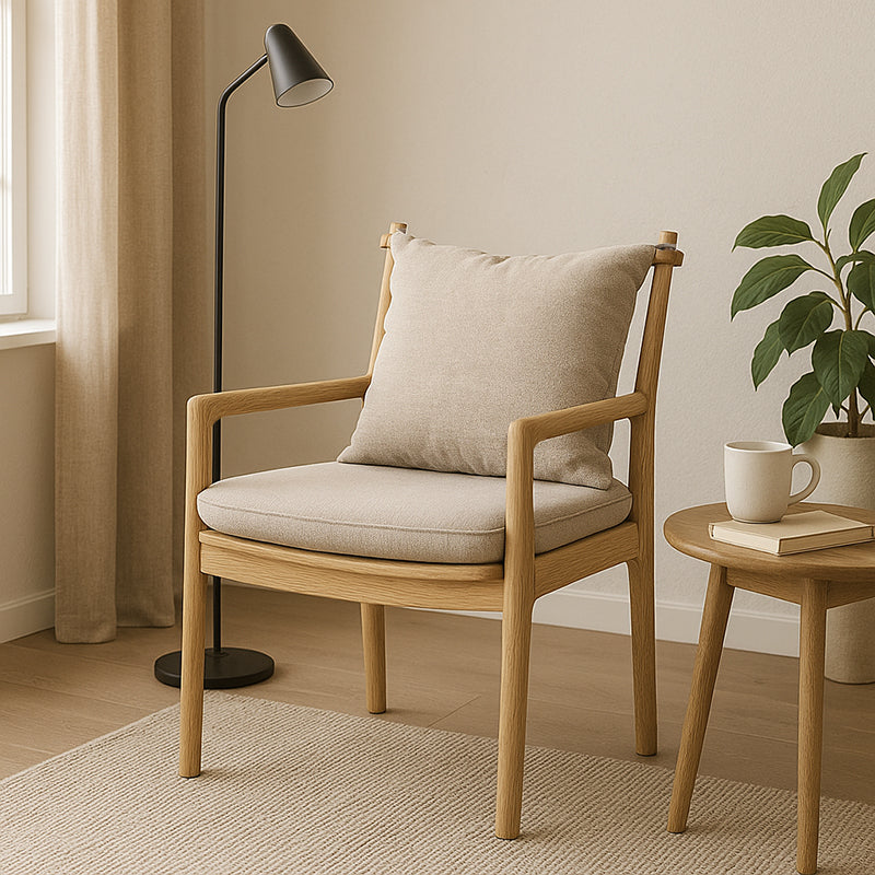 North American White Ash - Contemporary Scandinavian Solid Wood Chair: Sturdy Armrest & Backrest Dining Chair For Dining Room