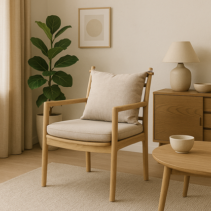 North American White Ash - Contemporary Scandinavian Solid Wood Chair: Sturdy Armrest & Backrest Dining Chair For Dining Room