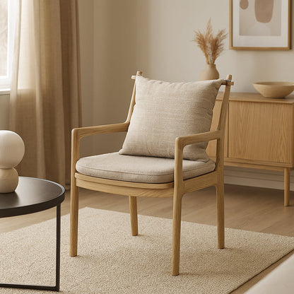 North American White Ash - Contemporary Scandinavian Solid Wood Chair: Sturdy Armrest & Backrest Dining Chair For Dining Room