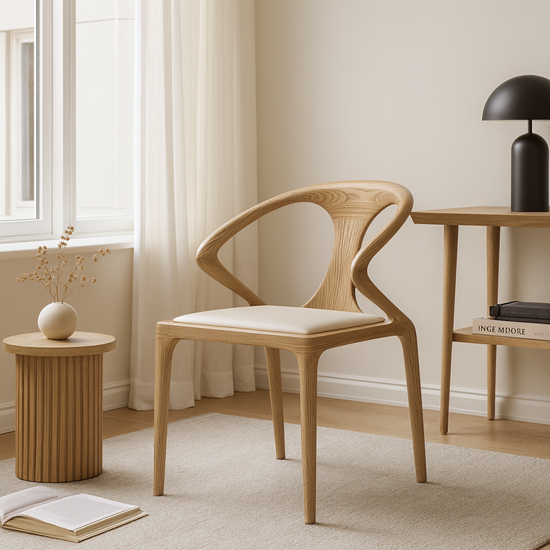 North American White Ash - Contemporary Scandinavian Solid Wood Chair: Microfiber Leather Comfort Seat Cushion - Integrated Armrest And Backrest Dining Chair For Dining Room
