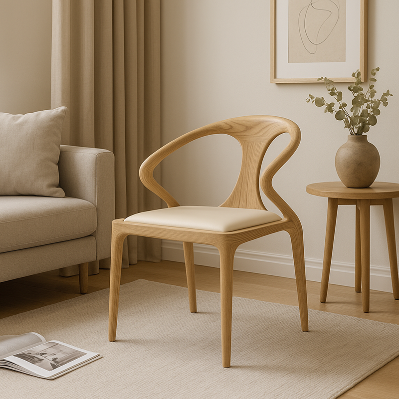 North American White Ash - Contemporary Scandinavian Solid Wood Chair: Microfiber Leather Comfort Seat Cushion - Integrated Armrest And Backrest Dining Chair For Dining Room