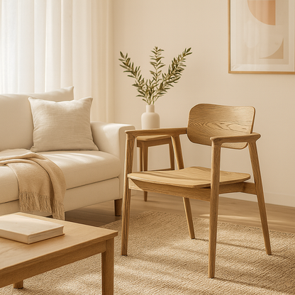 North American White Ash - Contemporary Scandinavian Solid Wood Chair: Delicate Natural Grain - Ergonomic Backrest & Armrest Dining Chair For Dining Room