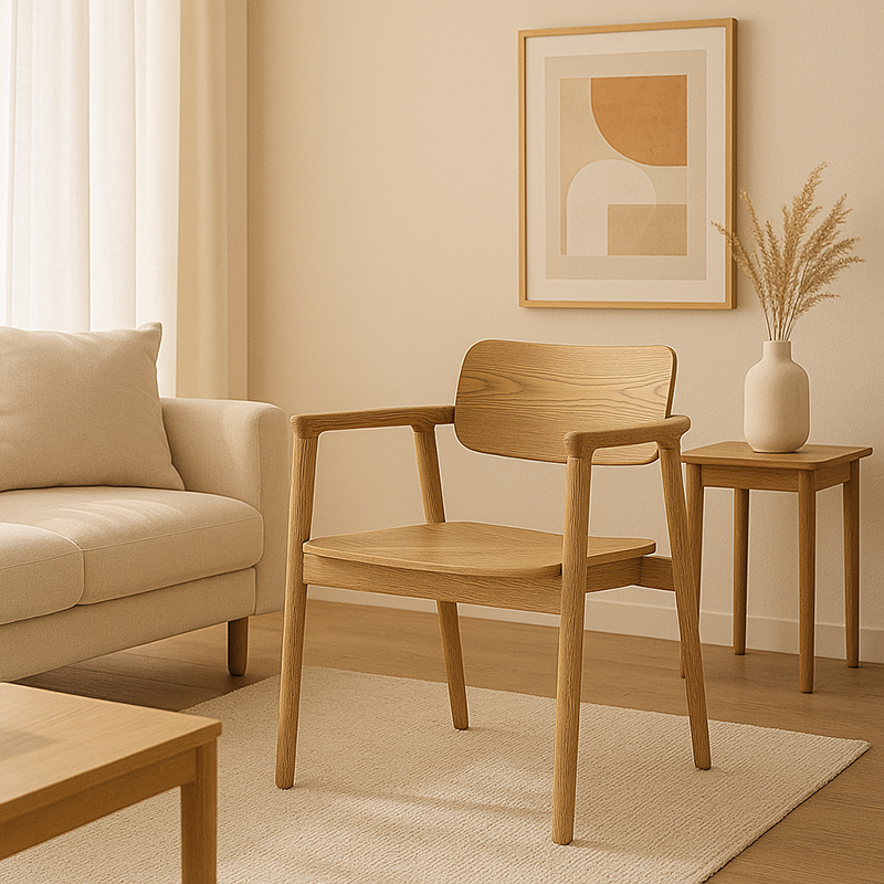 North American White Ash - Contemporary Scandinavian Solid Wood Chair: Delicate Natural Grain - Ergonomic Backrest & Armrest Dining Chair For Dining Room
