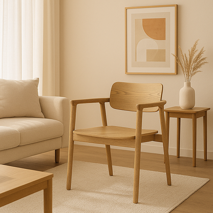 North American White Ash - Contemporary Scandinavian Solid Wood Chair: Delicate Natural Grain - Ergonomic Backrest & Armrest Dining Chair For Dining Room