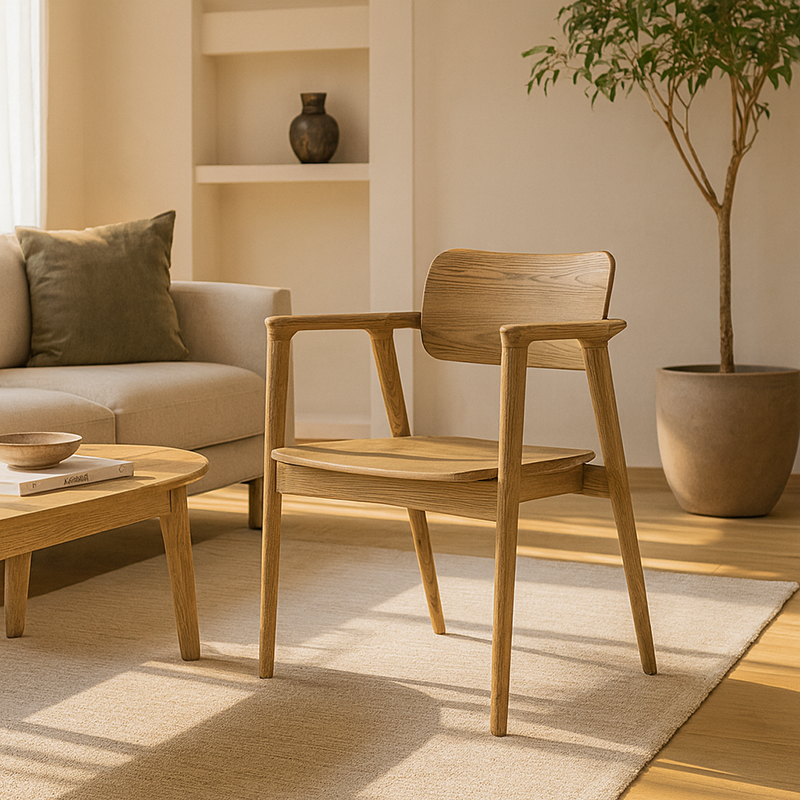 North American White Ash - Contemporary Scandinavian Solid Wood Chair: Delicate Natural Grain - Ergonomic Backrest & Armrest Dining Chair For Dining Room