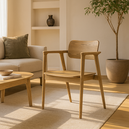 North American White Ash - Contemporary Scandinavian Solid Wood Chair: Delicate Natural Grain - Ergonomic Backrest & Armrest Dining Chair For Dining Room