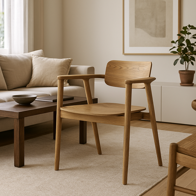 North American White Ash - Contemporary Scandinavian Solid Wood Chair: Delicate Natural Grain - Ergonomic Backrest & Armrest Dining Chair For Dining Room