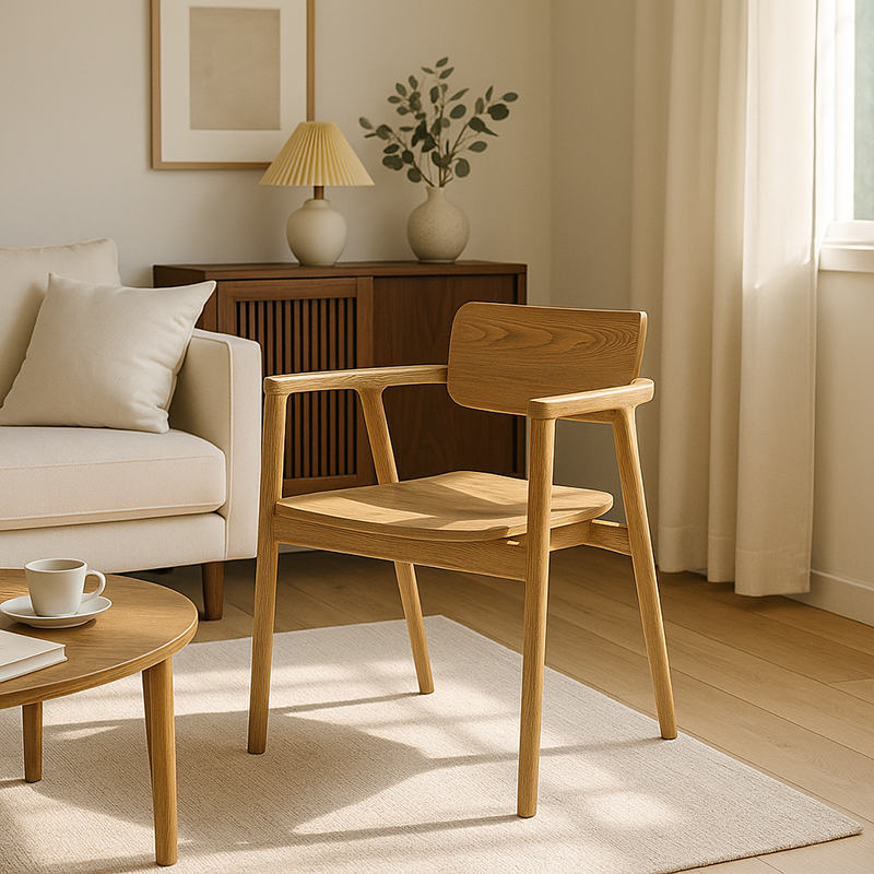 North American White Ash - Contemporary Scandinavian Solid Wood Chair: Delicate Natural Grain - Ergonomic Backrest & Armrest Dining Chair For Dining Room