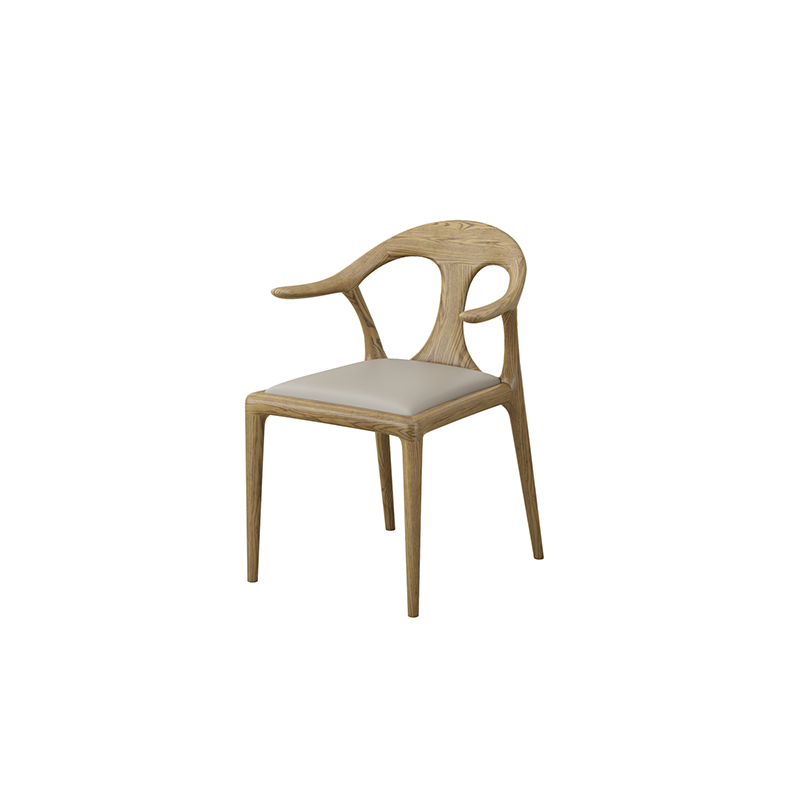 North American White Ash - Contemporary Scandinavian Solid Wood Chair: Contoured One-Piece Backrest & Armrest Dining Chair For Dining Room