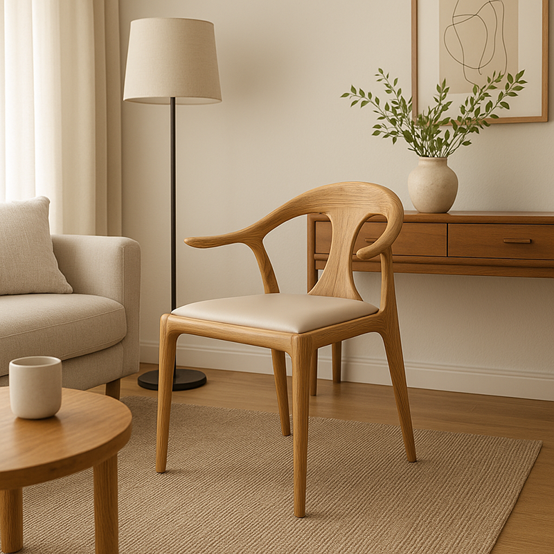 North American White Ash - Contemporary Scandinavian Solid Wood Chair: Contoured One-Piece Backrest & Armrest Dining Chair For Dining Room