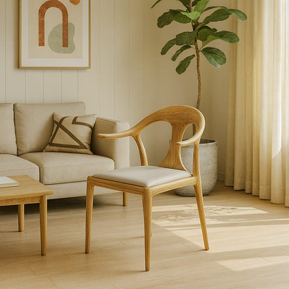 North American White Ash - Contemporary Scandinavian Solid Wood Chair: Contoured One-Piece Backrest & Armrest Dining Chair For Dining Room