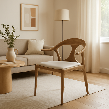 North American White Ash - Contemporary Scandinavian Solid Wood Chair: Contoured One-Piece Backrest & Armrest Dining Chair For Dining Room