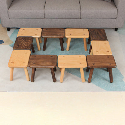 Contemporary Creative Rectangular Beech Solid Wood Kids Low Stool For Entryways & Living Room