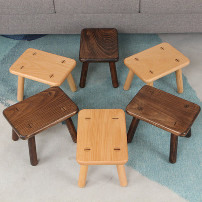 Contemporary Creative Rectangular Beech Solid Wood Kids Low Stool For Entryways & Living Room