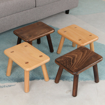 Contemporary Creative Rectangular Beech Solid Wood Kids Low Stool For Entryways & Living Room
