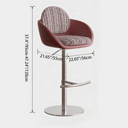 Traditional Vintage Round Solid Pine Wood Stainless Steel Cotton Linen Backrest Armrest Bar Stool For Kitchen & Dining Room