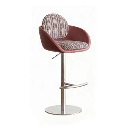 Traditional Vintage Round Solid Pine Wood Stainless Steel Cotton Linen Backrest Armrest Bar Stool For Kitchen & Dining Room
