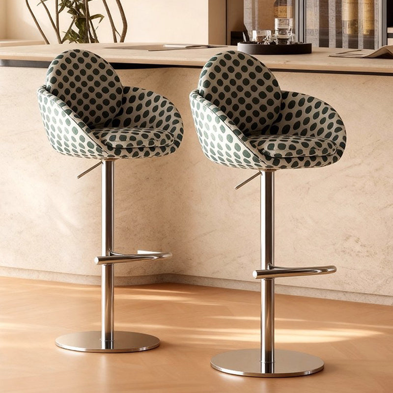 Traditional Vintage Round Solid Pine Wood Stainless Steel Cotton Linen Backrest Armrest Bar Stool For Kitchen & Dining Room