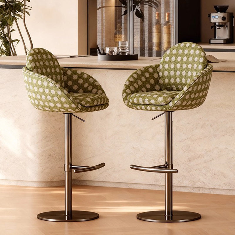 Traditional Vintage Round Solid Pine Wood Stainless Steel Cotton Linen Backrest Armrest Bar Stool For Kitchen & Dining Room