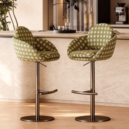 Traditional Vintage Round Solid Pine Wood Stainless Steel Cotton Linen Backrest Armrest Bar Stool For Kitchen & Dining Room