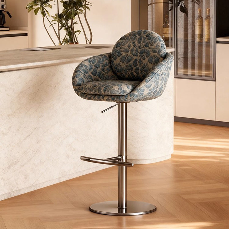 Traditional Vintage Round Solid Pine Wood Stainless Steel Cotton Linen Backrest Armrest Bar Stool For Kitchen & Dining Room