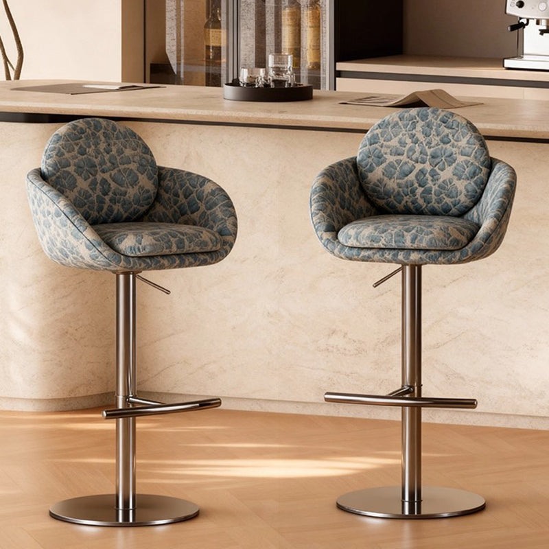 Traditional Vintage Round Solid Pine Wood Stainless Steel Cotton Linen Backrest Armrest Bar Stool For Kitchen & Dining Room