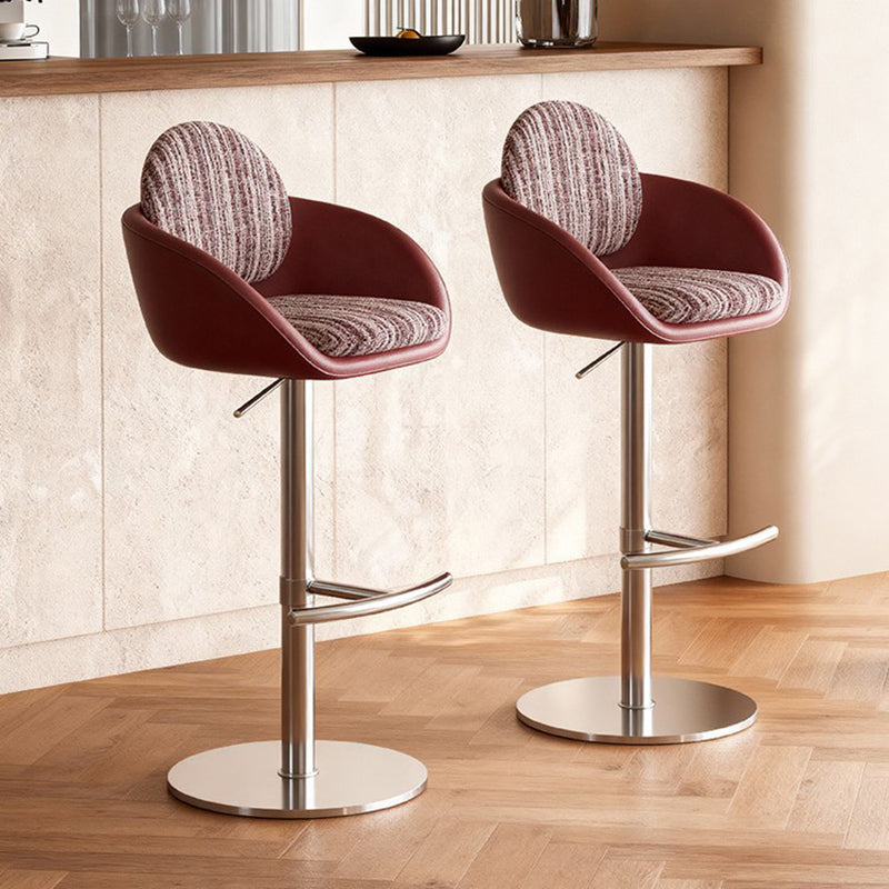 Traditional Vintage Round Solid Pine Wood Stainless Steel Cotton Linen Backrest Armrest Bar Stool For Kitchen & Dining Room