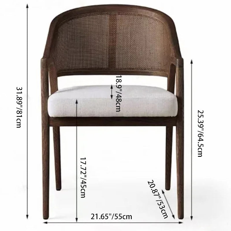 Traditional Japanese Square Ash Wood Solid Wood Rattan Cotton Linen Backrest Armrest Dining Chair For Dining Room