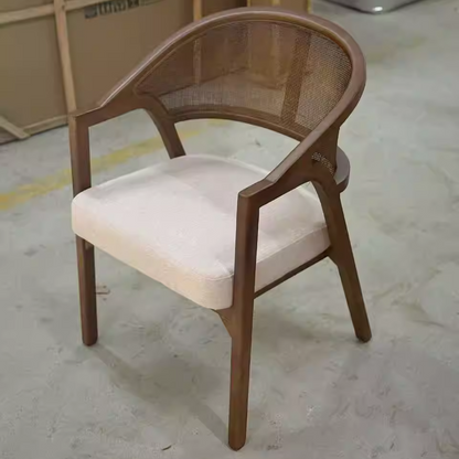Traditional Japanese Square Ash Wood Solid Wood Rattan Cotton Linen Backrest Armrest Dining Chair For Dining Room