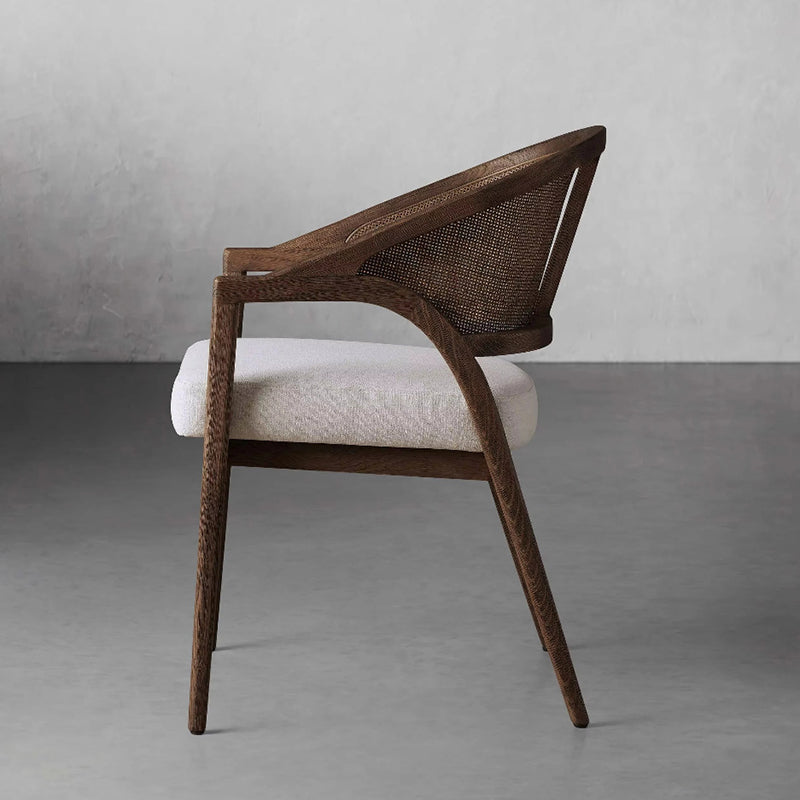 Traditional Japanese Square Ash Wood Solid Wood Rattan Cotton Linen Backrest Armrest Dining Chair For Dining Room