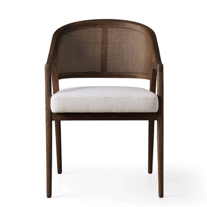 Traditional Japanese Square Ash Wood Solid Wood Rattan Cotton Linen Backrest Armrest Dining Chair For Dining Room