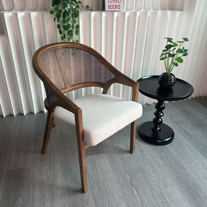 Traditional Japanese Square Ash Wood Solid Wood Rattan Cotton Linen Backrest Armrest Dining Chair For Dining Room