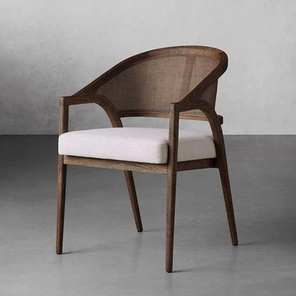 Traditional Japanese Square Ash Wood Solid Wood Rattan Cotton Linen Backrest Armrest Dining Chair For Dining Room