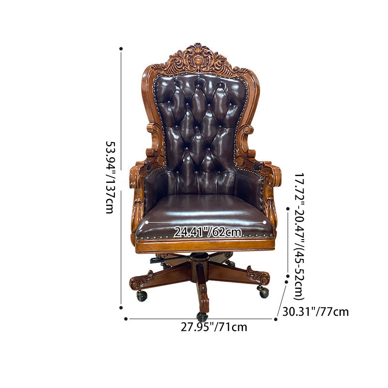 Traditional Vintage Rectangular Top-Grain Semi-Aniline Leather Multi-Layer Solid Wood Panel Stainless Steel Backrest Armrest Boss Chair Desk Chair For Home Office