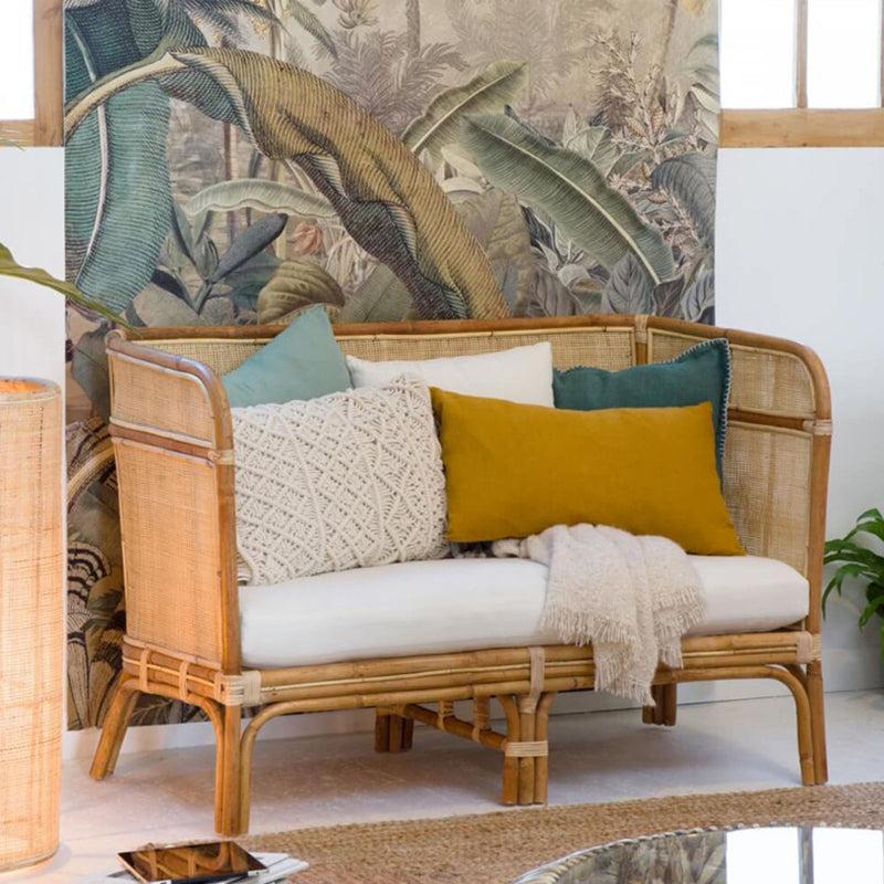 Traditional Chinese Backrest Armrest Sofa: Natural Indonesian Rattan & Handwoven - Waterproof Cushion Zen-Style Chair For Living Room
