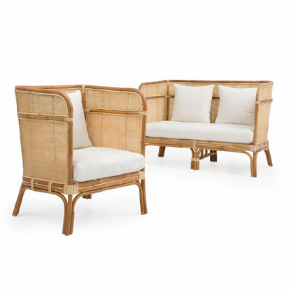 Traditional Chinese Backrest Armrest Sofa: Natural Indonesian Rattan & Handwoven - Waterproof Cushion Zen-Style Chair For Living Room