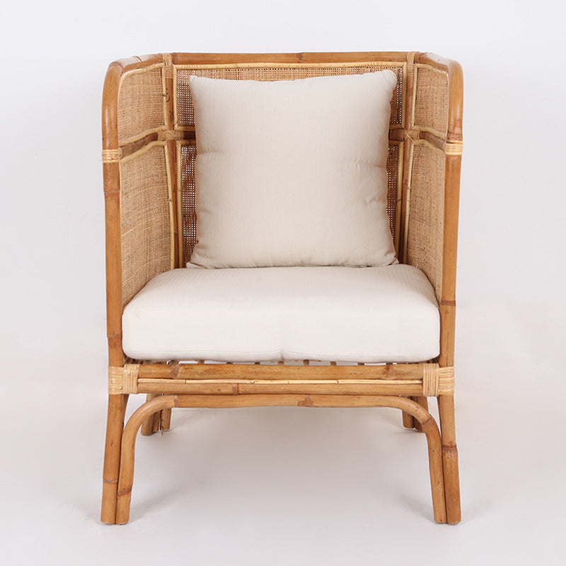 Traditional Chinese Backrest Armrest Sofa: Natural Indonesian Rattan & Handwoven - Waterproof Cushion Zen-Style Chair For Living Room