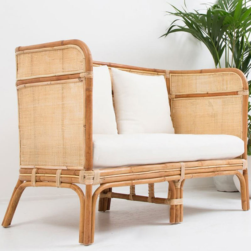 Traditional Chinese Backrest Armrest Sofa: Natural Indonesian Rattan & Handwoven - Waterproof Cushion Zen-Style Chair For Living Room