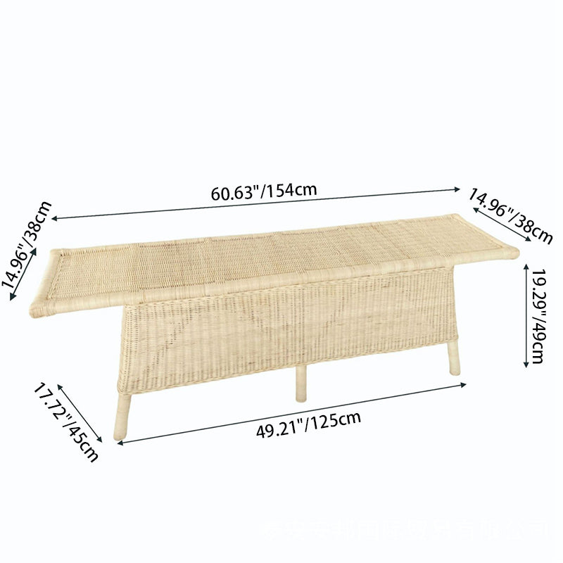 Contemporary Scandinavian Rectangular Bench: Natural Indonesian Rattan & Handwoven - Spacious Seat Shoe Bench For Living Room
