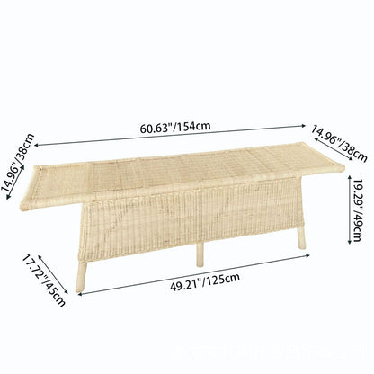 Contemporary Scandinavian Rectangular Bench: Natural Indonesian Rattan & Handwoven - Spacious Seat Shoe Bench For Living Room