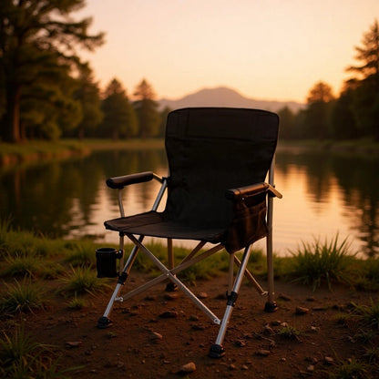 Modern Minimalist Square Carbon Steel Oxford Fabric Foldable Backrest Armrest Black Camping Chair For Outdoor