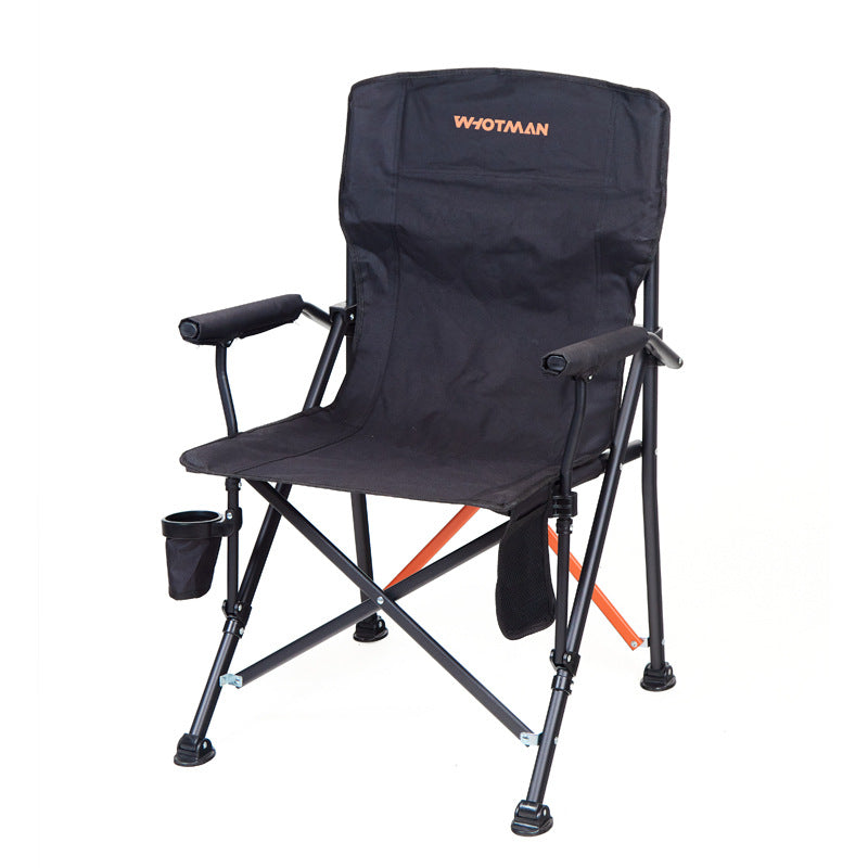 Modern Minimalist Square Carbon Steel Oxford Fabric Foldable Backrest Armrest Black Camping Chair For Outdoor