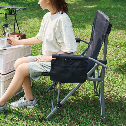 Modern Minimalist Square Carbon Steel Oxford Fabric Foldable Backrest Armrest Black Camping Chair For Outdoor