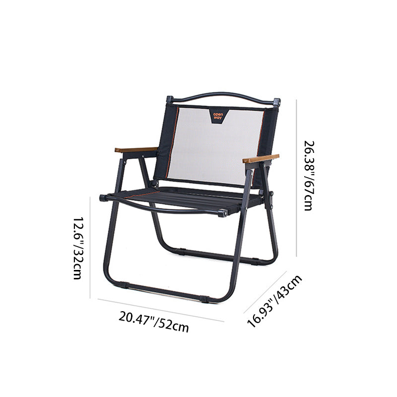 Modern Minimalist Square Carbon Steel Nylon Beech Wood Foldable Backrest Armrest Camping Chair For Outdoor