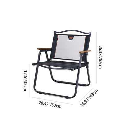 Modern Minimalist Square Carbon Steel Nylon Beech Wood Foldable Backrest Armrest Camping Chair For Outdoor