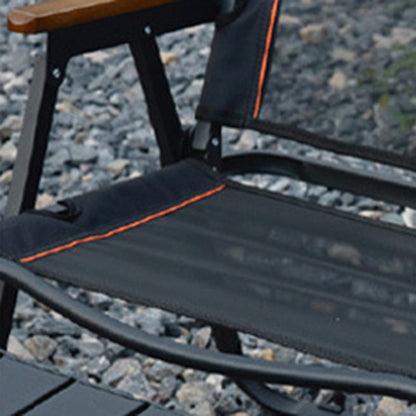 Modern Minimalist Square Carbon Steel Nylon Beech Wood Foldable Backrest Armrest Camping Chair For Outdoor