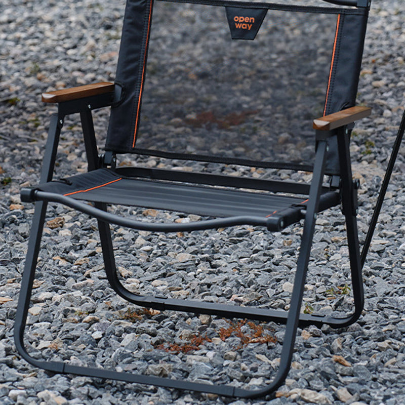 Modern Minimalist Square Carbon Steel Nylon Beech Wood Foldable Backrest Armrest Camping Chair For Outdoor